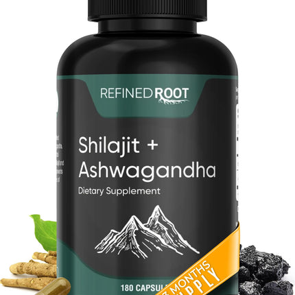 Shilajit for Men 1000mg & Ashwagandha Supplements 500mg (180 Capsules) - (20% Fulvic Acid Supplement) - Shilajit for Women