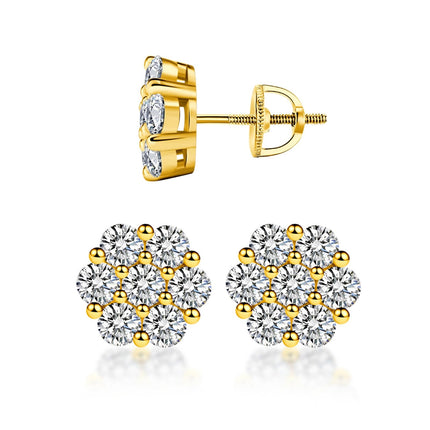 Delzzad Flower Stud Earrings, 925 Sterling Silver Moissanite Jewelry