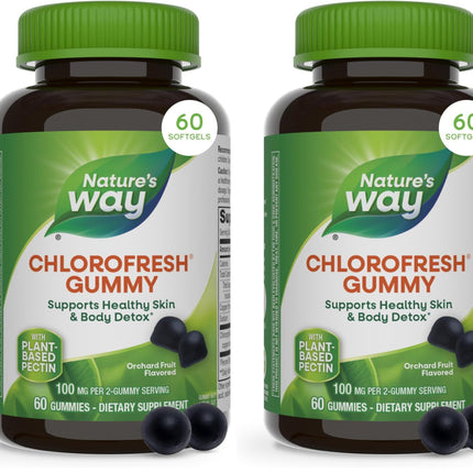 Nature's Way Chlorofresh Chlorophyll Gummies, Supports Healthy Skin and Body Detox*, Internal Deodorant*, Orchard Fruit Flavored, 60 Gummies, (Pack of 2)