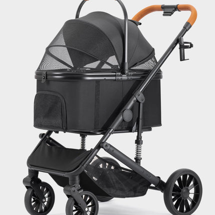 SUNTHX Dog Stroller for Small Medium Dogs Up to 60lbs, 4 Wheels Folding Pet Stroller with Detachable Carrier, Pet Travel Carrier for 2 Dogs & Cats, Storage Basket, Breathable Mesh, Cup Holder, Black
