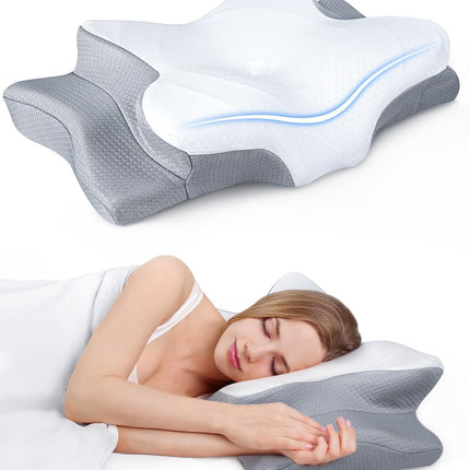Ultra Pain Relief Cooling Pillow for Neck Support, Adjustable Cervical Pillow Cozy Sleeping, Odorless Ergonomic Contour Memory Foam Pillows, Orthopedic Bed Pillow for Side Back Stomach Sleeper