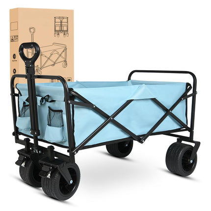 Yesker Foldable Wagon - 300lbs Collapsible Garden Carts with All Terrain Wheels for Outdoor Camping Sports Shopping Gardening - Heavy Duty Portable Utility Trolley (Blue)