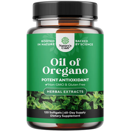 Natures Craft Wild Oregano Oil Softgels - Super Concentrated Softgels Oil of Oregano for Digestion & Immune Support - Herbal Supplements for Intestine Cleanse, Body Detox & Repair - 120 Count