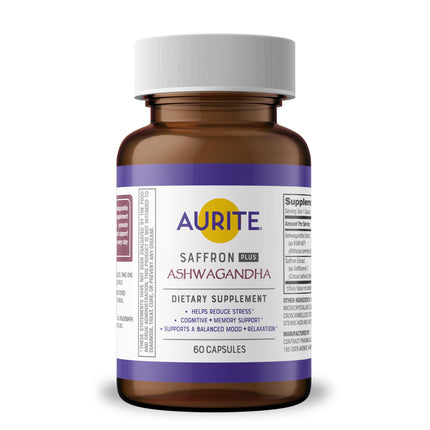 Aurite Saffron Supplement | Stress Management, Herbal Mood Support, Long-Term Memory, for Women & Men. (60 Count (Pack of 1), Saffron + Ashwagandha)