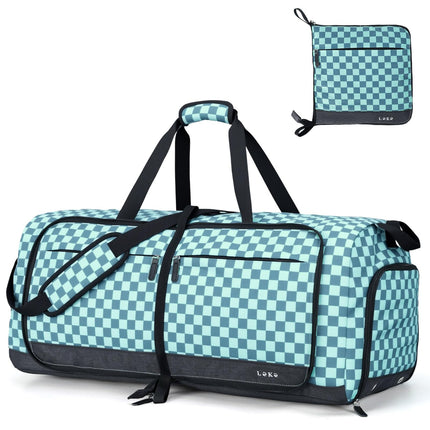 Lekesky Foldable Travel Duffle Bag for Women, Large Duffel Bag with Separate Shoes Compartments & Straps, Carry On Weekend Bag for Women, Hospital, Overnight (Green Gingham, 80L)