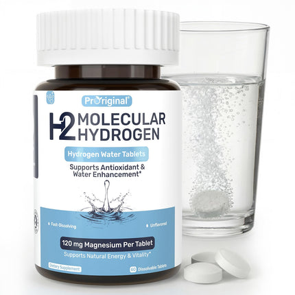 Hydrogen Water Tablets - 12 PPM H2 Molecular Hydrogen - 120 mg Magnesium-Based Reaction System - Supports Antioxidant Defense, Cellular Health, Energy & Brain Function - Non-GMO, Unflavored 60 Tablets