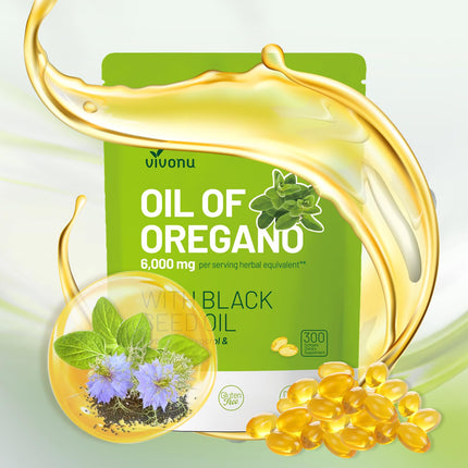 VivoNu Oil of Oregano Capsules, Balanced Oil of Oregano with Black Seed Oil, Organic OreganoOil Softgels,Carvacrol,Thymoquinone, Non-GMO