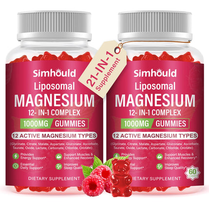 2 Packs Liposomal Magnesium Complex Gummies-as 12 Forms of Magnesium Citrate,Glycinate,Malate,Oxide,and More with Vitamin D3, B6,C, Ashwagandha & CoQ10 for Women and Men-Support Bone & Muscle 120 Cts