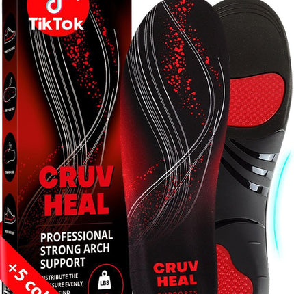 CRUVHEAL 220+ lbs Plantar Fasciitis High Arch Support Insoles Men Women - Orthotic Shoe Inserts - Boot Work Shoe Insole (L, Black)