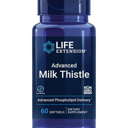 Life Extension Advanced Milk Thistle, silymarin, silybin, phospholipids, Promotes Healthy Liver Function, Gluten-Free, Non-GMO, 60 softgels