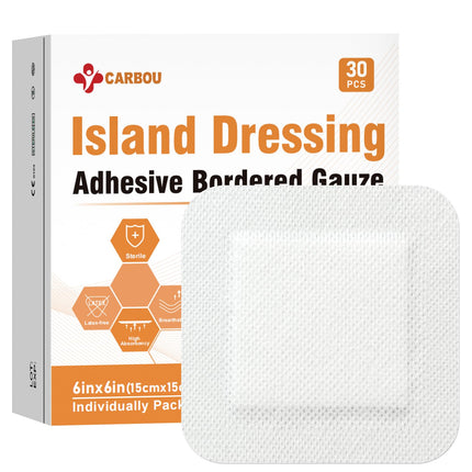 Carbou Island Dressing 6"x6" 30ct Sterile Bordered Gauze Pads Wound Care