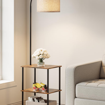 PARTPHONER Floor Lamp with Table, Night Stand with Lamp, Narrow Side Table with 3CCT LED Bulb, Small Coffee Table, Modern End Table with Storage Shelves for Living Room Bedroom Home Décor