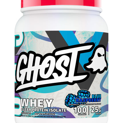 GHOST Clear Whey Isolate Protein Powder, Blue Raspberry - 1.4 LB Tub, 25G of Whey Protein - Post Workout Drink for Muscle Gain & Recovery – Sugar Free, Soy Free & Zero Fat, 20 Servings