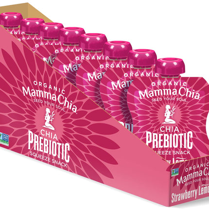 Mamma Chia Organic Prebiotic Squeeze Snack, Strawberry Lemonade, 16- 3.5 Ounce , Fiber-Rich Prebiotic Gut Support, USDA Organic, Non-GMO, Vegan, Gluten Free (Pack of 16)