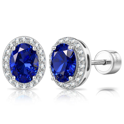 ININY Certified Lab Grown Blue Sapphire Flat Back Stud Earrings, September