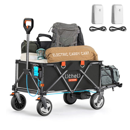 Litheli Electric Wagon Cart with 2 Battery, All-Terrain Wheels & Variable Speed | 200L Capacity, 300 lbs Heavy-Duty Utility Wagon for Camping Beach Garden Shopping