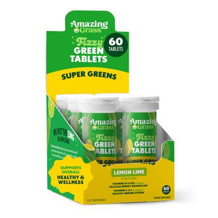Amazing Grass Effervescent Tablets: Green Superfood Water Flavoring Tablet with Antioxidants & Alkalizing Greens, Lemon Lime, 60 Count