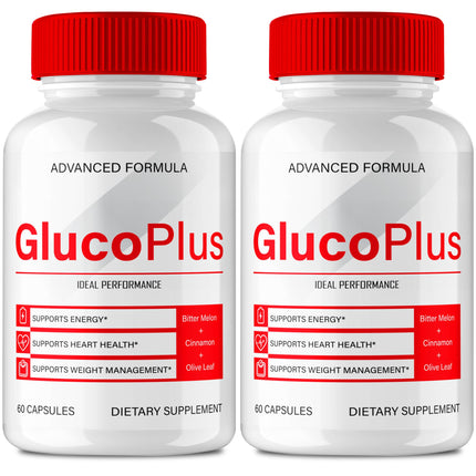 Gluco Plus Advanced Blood Formula Capsules, Official GlucoPlus Supplement Pills - Maximum Strength, All Natural for Healthy Circulation & Stable Level, Advanced Gluco Health Plus Reviews (2 Pack)