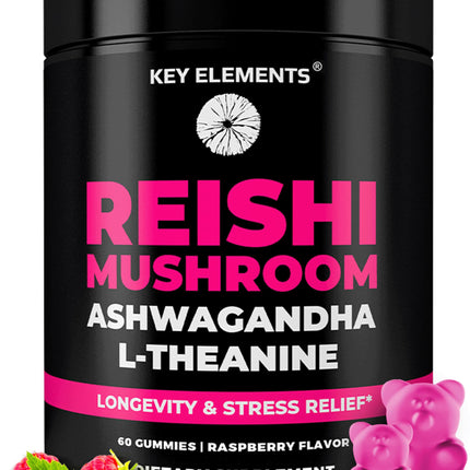 Natural Reishi Mushroom Gummies & L Theanine with Ashwagandha - Potent Mushroom Supplements for Immune Support, Stress Relief & Improve Sleep Gummies - Ashwagandha Gummies for Women & Men