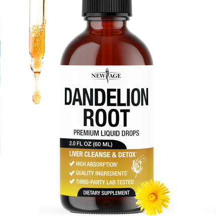 NEW AGE Dandelion Root Extract Drops - Liver Cleanse Detox Support - Dandelion Tincture for Liver Support - Vegan, Sugar & Alcohol-Free Liquid Supplement - 2 fl oz