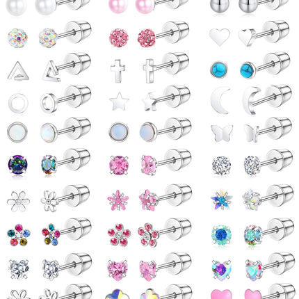 30 Pairs G23 Hypoallergenic Screw Back Earrings for Women Stainless Steel Small Stud Earrings 20G Tiny Cartilage Stud Earrings Screw Back Stud Earring Piercing Jewelry