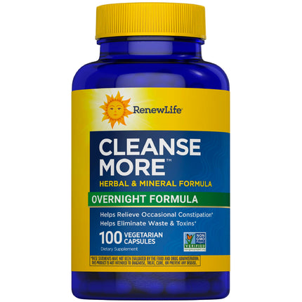 Renew Life Detox Cleanse More, Reduces Bloating and Restores Regularity, Overnight Constipation Relief, Soy, Dairy and gluten-free, 100 Capsules