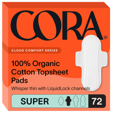Cora 100% Organic Cotton Topsheet Pads (72 Super Pads)
