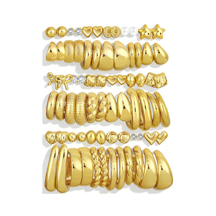 36 Pairs Chunky Gold Hoop Earrings Set for Women, Gold Plated
