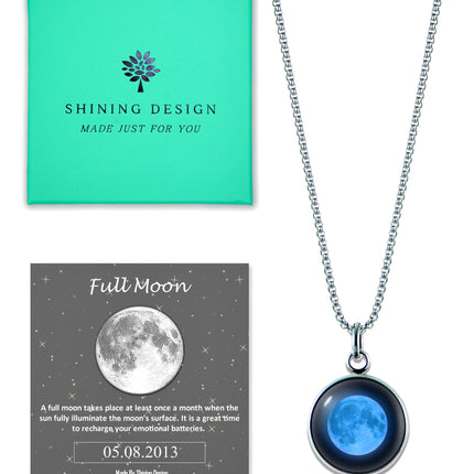 Shining Design Personalized Glowing Birth Moon Phase Necklace with Gift Box