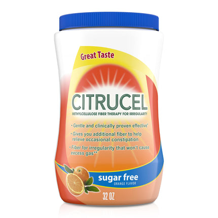 CITRUCEL Sugar Free Fiber Powder for Occasional Constipation Relief, Methylcellulose Fiber Powder, Orange Flavor - 32 Ounces