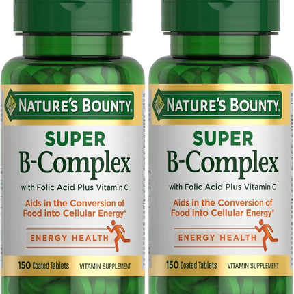 Nature's Bounty Super B Complex with Vitamin C & Folic Acid, Immune & Energy Support, 150 Tablets - Pack of 2
