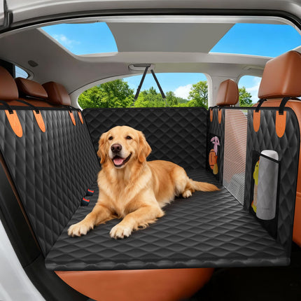 CUIOFREE Dog Seat Cover for Back Seat Hard Bottom,Holds 500 lbs,Waterproof Dog Car Seat Cover for Back Seat Extender,Scratch-Proof Pet Hammock for Car,SUV,Truck - with Mesh Window & Storage,BlackOR