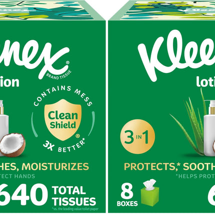 Kleenex Lotion Facial Tissues with Coconut Oil,Cube Boxes,80 Tissues Per Box,3-Ply,(Pack of 16)