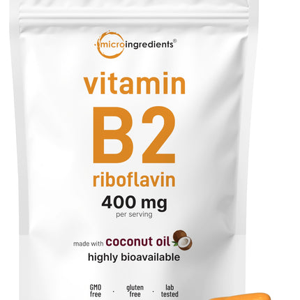 Vitamin B2, Riboflavin 400mg | 240 Softgels with Coconut Oil | Highly Bioavailable | Extra Strength Vitamin B Energy Supplements | Essential B Vitamins for Women & Men | Non-GMO, Gluten Free
