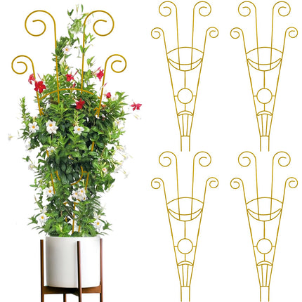 ZOUTOG Trellis for Climbing Plants Indoor 4 Pack 30 Inch,Rustproof Metal Garden Trellis for Potted Plants,Sturdy Houseplant Support Indoor Outdoor for Ivy Pothos Monstera Hoya Flower Vine(Golden Moon)