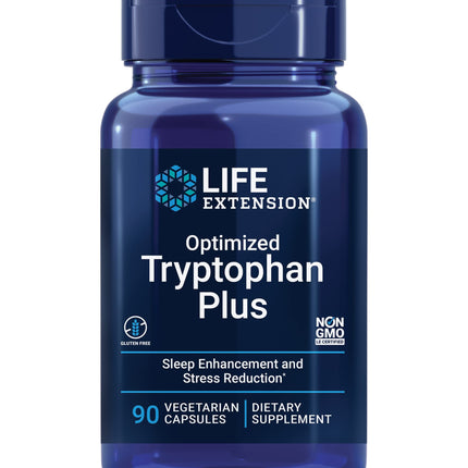 Life Extension Optimized Tryptophan Plus 1000mg - L-Tryptophan Supplement with Niacin and L-Lysine for Healthy Sleep & Stress Response – Gluten-Free, Non-GMO, Vegetarian - 90 Capsules