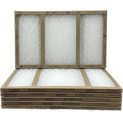 16x25x1 Fiberglass Air Filters, 6-Pack, AC & Furnace, Glasfloss