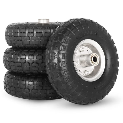 GICOOL 4.10/3.50-4" Tire and Wheel, 10" Pneumatic Tire, 4 Pack, with 2 1/4" Offset Hub, 5/8" Axle Bore Hole, Sealed Bearings for Hand Truck Trolley Dolly Garden Wagon Cart Wheel Replacement