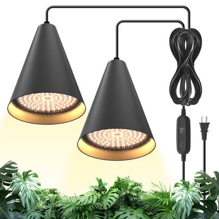 Bstrip 50W Double-Head One Cord Grow Lights for Indoor Plants full Spectrum 3000K, Black LED Grow Light Bulb with Timer & 16.4FT Power Cord, Perfect for Tall Plants, Flowers, and Greenhouses in Winter