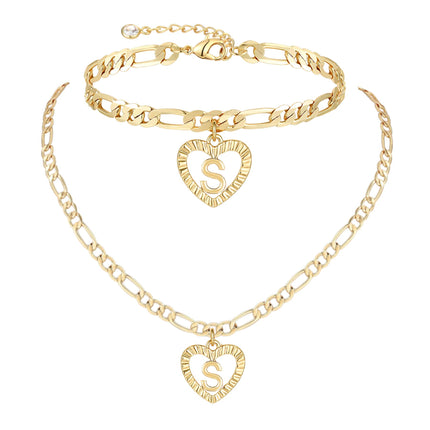 YANODA Gold Initial Pendant Necklace Anklet Bracelet for Women 14K Gold Plated Figaro Chain Letter Initial Heart Necklace Anklets Alphabet Foot Jewelry Personalized Jewelry for Women S