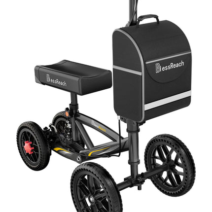 BlessReach All Terrain Foldable Knee Scooter Walker - Economical Knee Walker for Foot Injuries, Compact Crutches Alternative - Black