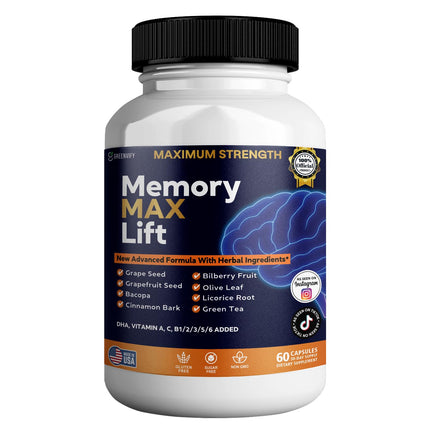 GREENVIFY Memory MAX Lift Brain Support Supplement, Nootropic Cognitive Focus Formula, 60 Capsules