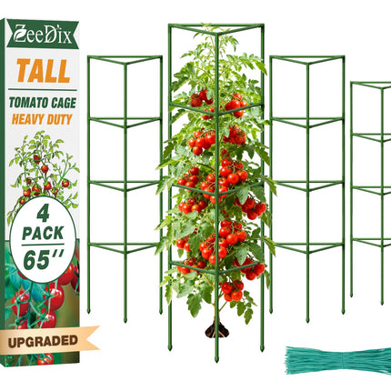 ZeeDix 65 Inch 4 Pack Heavy Duty Tall Tomato Cages for Garden
