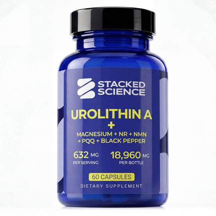 Stacked Science Urolithin A 1000mg Supplement with NMN, NR, PQQ, Magnesium Bisglycinate & Black Pepper Extract, Cellular Energy Support, 60 Veg Capsules, 30 Servings