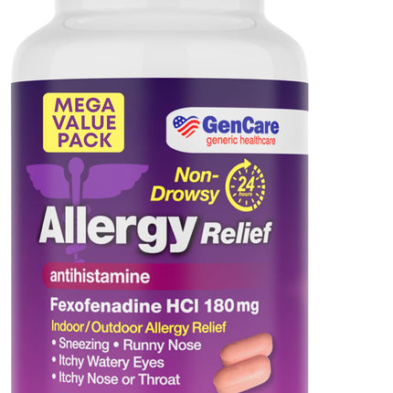GenCare - Allergy Relief Pills | Fexofenadine HCl 180mg 150 Tablets | Non Drowsy Antihistamine Allergy Pills for Hay Fever, Seasonal Allergies, Outdoor & Indoor Allergies | Relieves Itchy Eyes & Nose