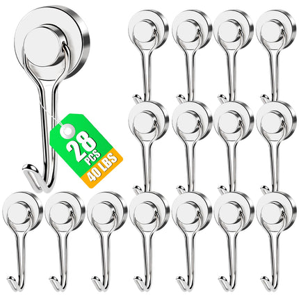 MIKEDE Magnetic Hooks 28 Pack 40Lbs Heavy Duty Neodymium Magnet Hook