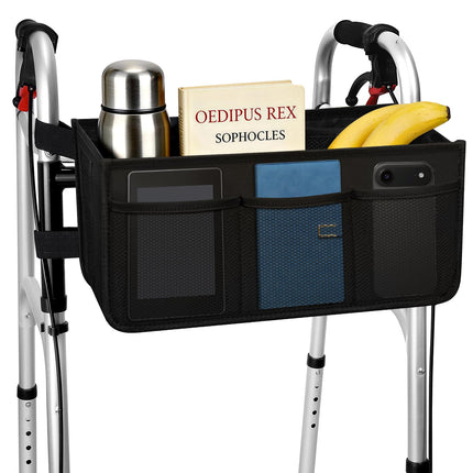 Dotday Upgraded Walker Basket with Cup Holder, Foldable Walker Bag with Large Capacity & Never Tipping Over- Not Fit for Rollator