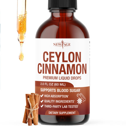 NEW AGE Ceylon Cinnamon Tincture Drops - Liquid Cinnamon Supplements for Overall Support - Cinnamomum Verum Bark Extract - Vegan, Sugar & Alcohol-Free, Non-GMO - 2 fl oz
