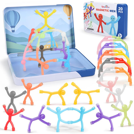 20Pcs Magnetic Travel Toys, Magnets Men for Kids with Portable Metal Box