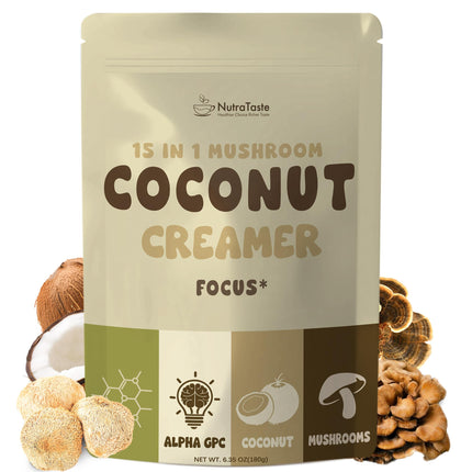 15-in-1 Mushroom Coconut Creamer | Immunity Support with Adaptogens Mushroom Lion's Mane, Cordyceps, MCT & Ashwagandha | Plant-Based, Keto-Friendly | Energy & Focus, 6.35 oz